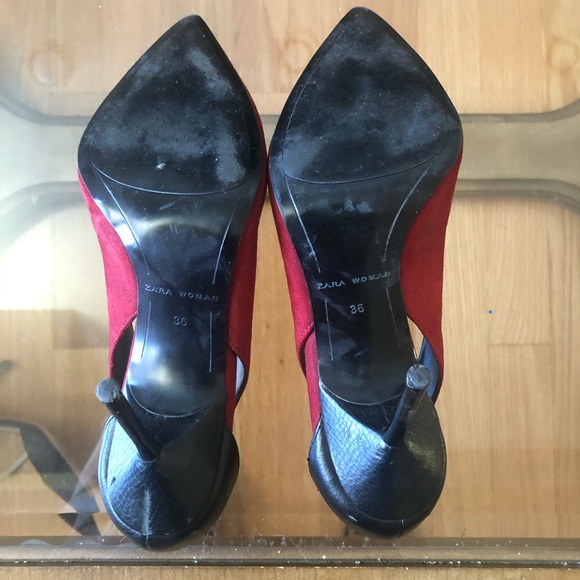 Zara Women Stilettos in Red Suede Size 6.5 - Picture 6 of 7